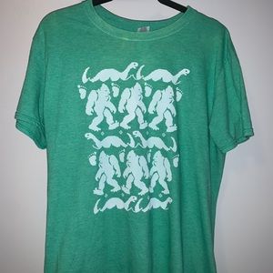 green bigfoot and loch ness monster tshirt